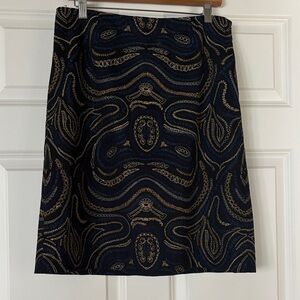 Doncaster Navy and Gold Embroidered Skirt - size 8